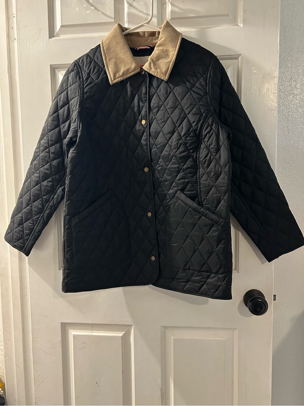 Hunter Black Quilted Puffer Jacket with Tan Corduroy Collar